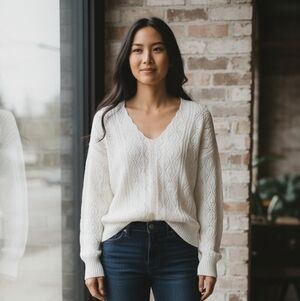 Sundance Linen Blend Ivory V-Neck Delicate Knit Sweater Cream Sz XS New